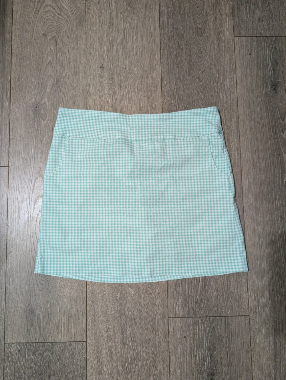 EUC•Zac & Rachel Mint Green White Gingham Check Skort Built-In Shorts &Pockets•8